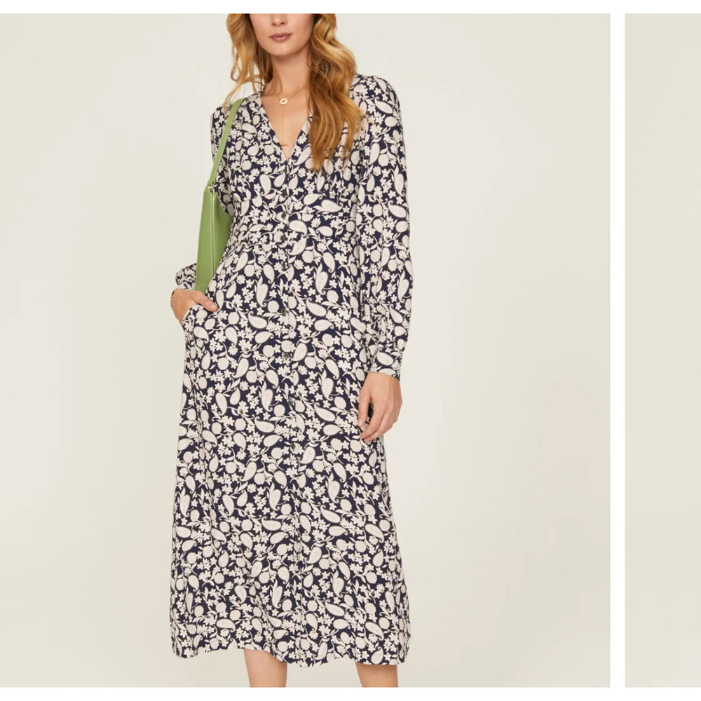 Boden Navy and White Floral Wrap Midi Dress